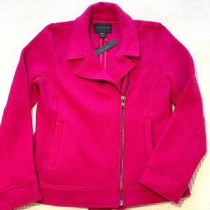 Tahari Wool Blend Moto Jacket Fuscia - Size M